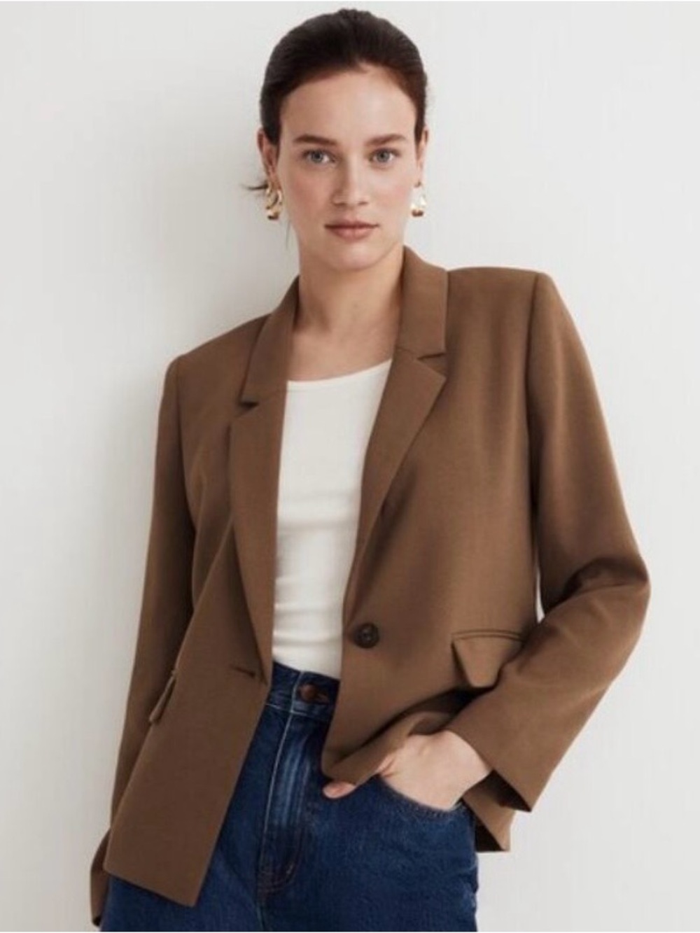 Madewell Dorset crop Brown Single-Button Blazer retail $148